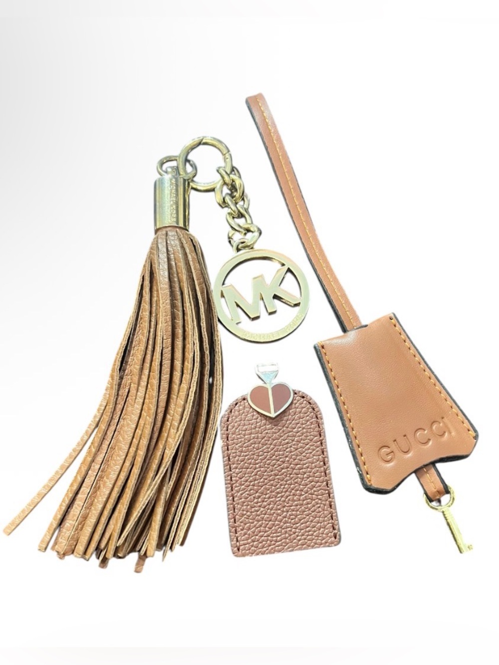 Designer Keychain Bundle – MK Tassel, Gucci Leather Holder & Charm Set